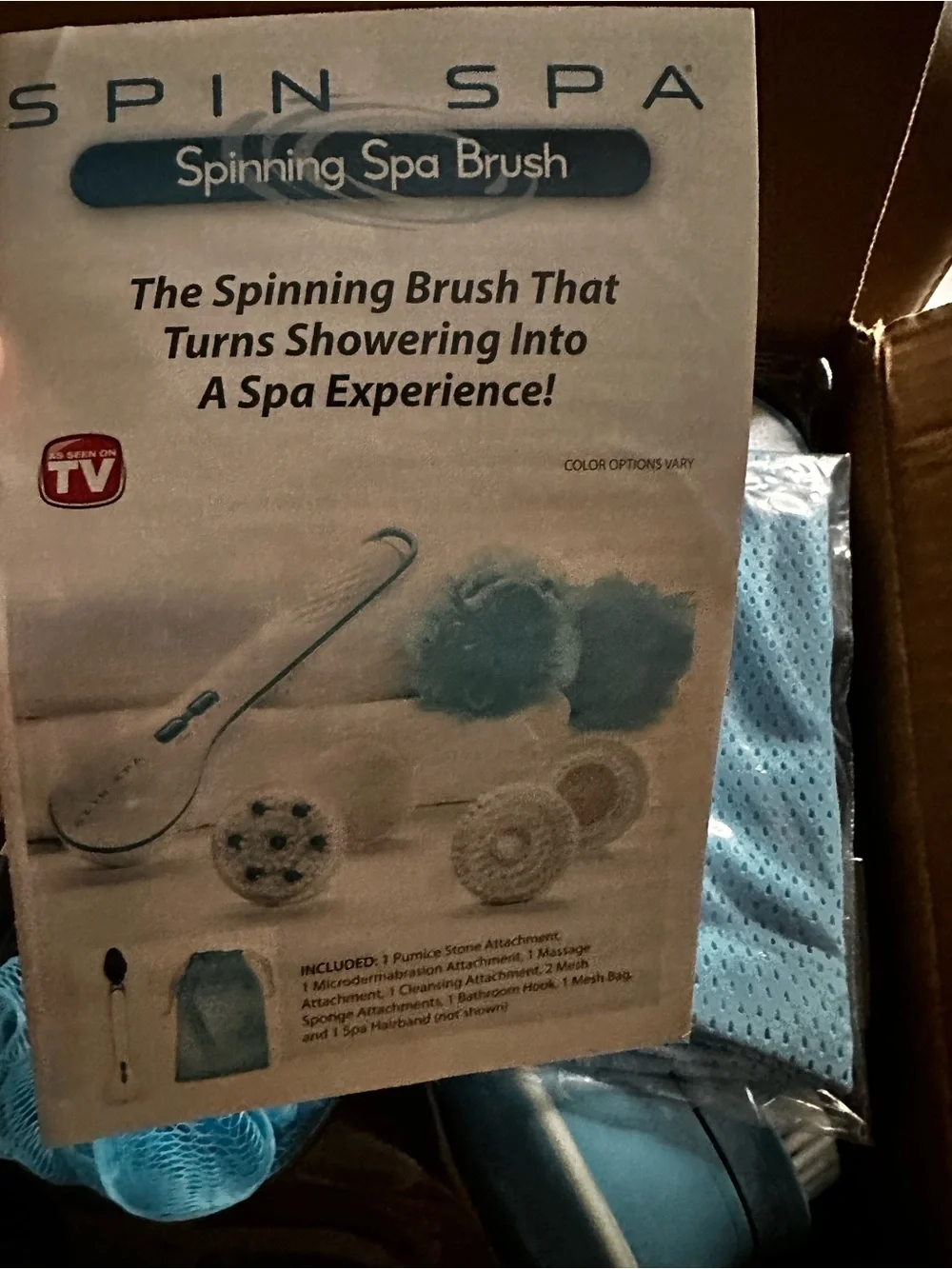 Spinning Spa Brush with Blue Bath Accessories